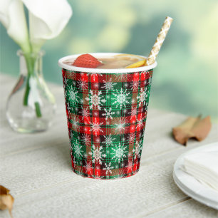 Plaid And Snowflakes Christmas Pattern 1 Paper Cups