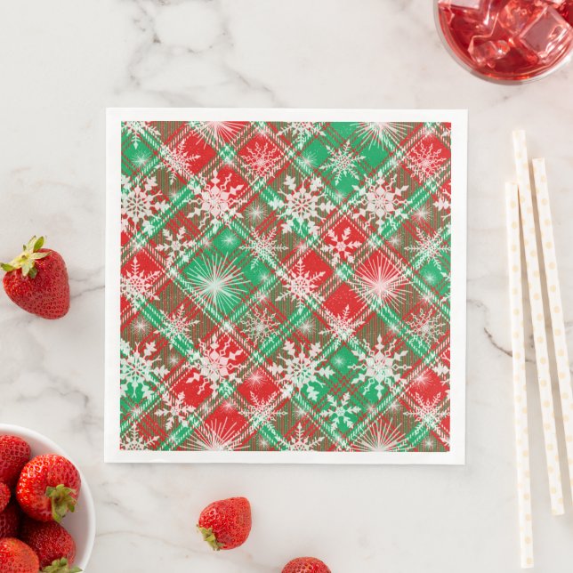 Plaid And Snowflakes Christmas Pattern 2 Napkin (Insitu)