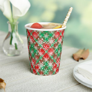 Plaid And Snowflakes Christmas Pattern 2 Paper Cups