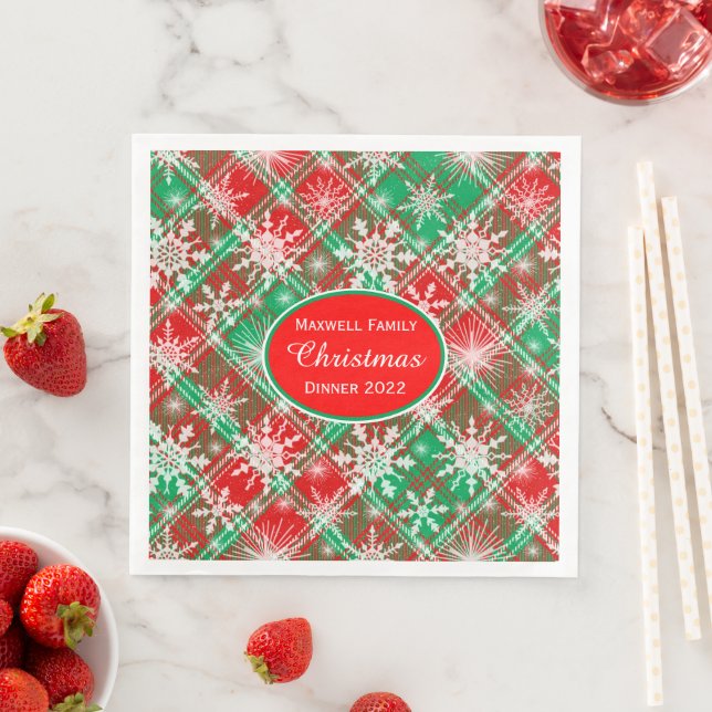 Plaid And Snowflakes Christmas Pattern 2 With Text Napkin (Insitu)