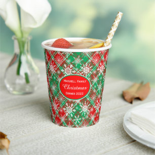 Plaid And Snowflakes Christmas Pattern 2 With Text Paper Cups