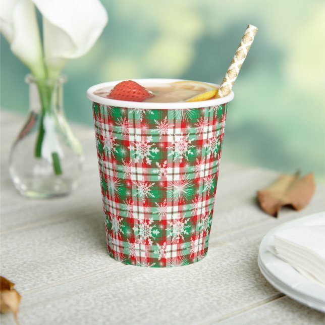 Plaid And Snowflakes Christmas Pattern 3 Paper Cups (Insitu)