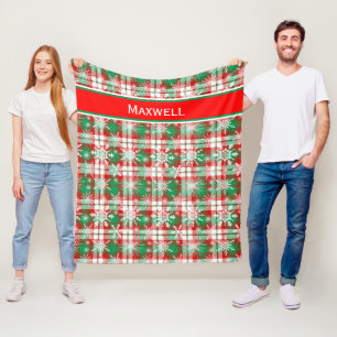 Plaid And Snowflakes Christmas Pattern 3 With Name Fleece Blanket