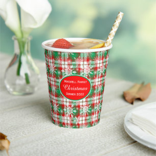 Plaid And Snowflakes Christmas Pattern 3 With Text Paper Cups