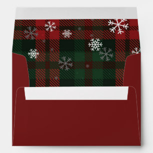 Plaid and Snowflakes Christmas Script Family Envelope