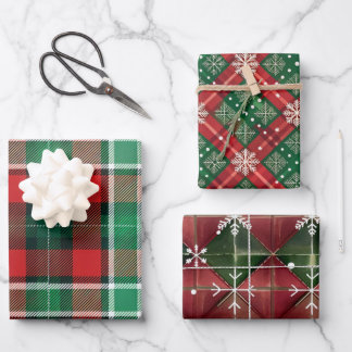 Plaid and Snowflakes Wrapping Paper Sheet