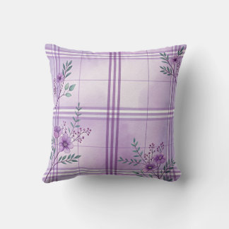Plaid and Violets Purple Accent Throw Pillow