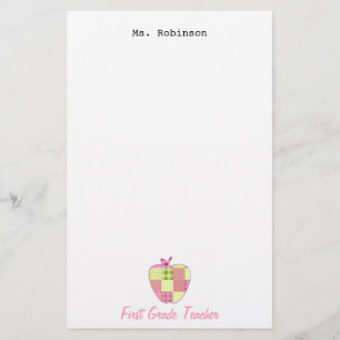 Plaid Apple First Grade Teacher Stationery