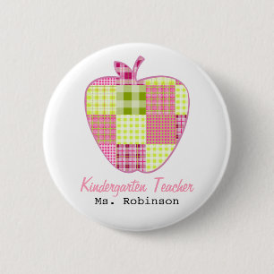 Plaid Apple Kindergarten Teacher 6 Cm Round Badge