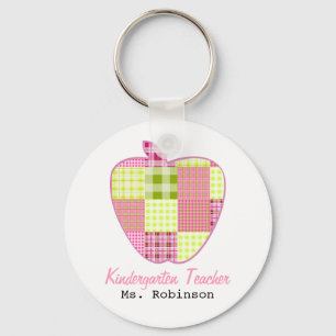 Plaid Apple Kindergarten Teacher Key Ring