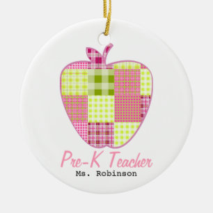 Plaid Apple Pre-K Teacher Ceramic Tree Decoration