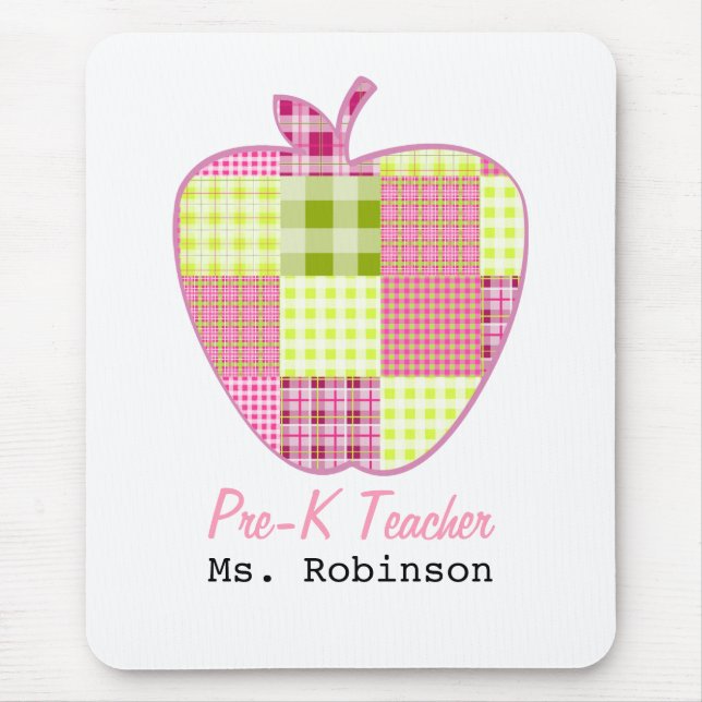 Plaid Apple Pre-K Teacher Mouse Pad (Front)