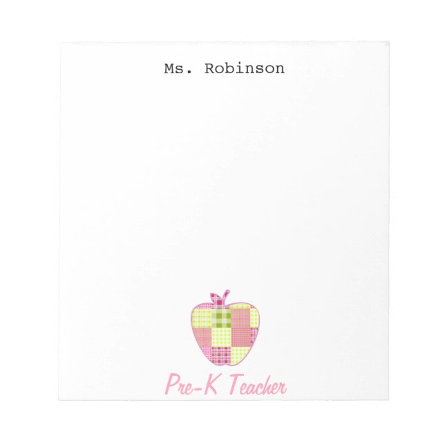 Plaid Apple Pre-K Teacher Notepad (Front)