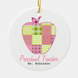 Plaid Apple Preschool Teacher Ceramic Tree Decoration