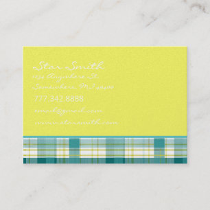Plaid Aqua Turquoise Blue and Lime Business Card