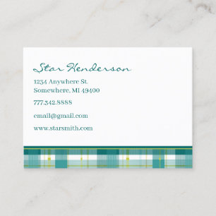 Plaid Aqua Turquoise Blue and Lime Business Card