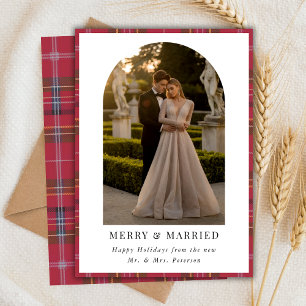 Plaid Arch Photo Newlywed Christmas Merry Married Holiday Card