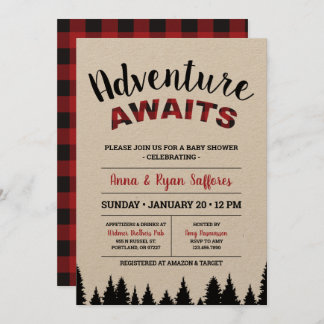 Plaid Baby Shower Invitation - Adventure Awaits