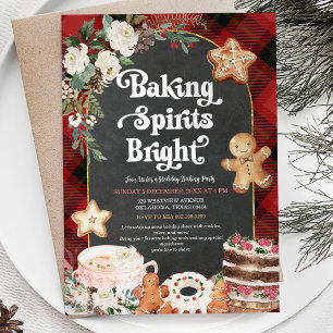 Plaid Baking Spirits Bright Christmas Baking Party Invitation