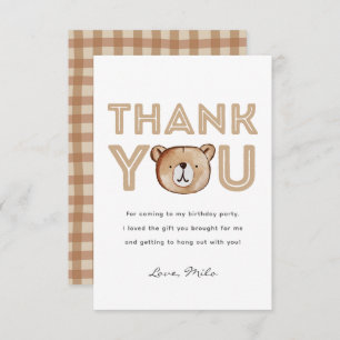 Plaid Bear Birthday Thank You Card