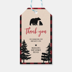 Plaid Bear Cub Lumberjack Baby Shower Favour Tag
