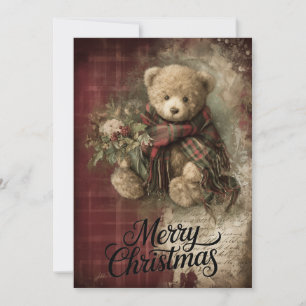 Plaid Bear & Holly Wishes Holiday Card