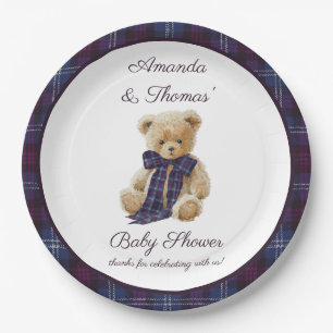 Plaid Bear Themed Baby Shower  Paper Plate