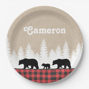 Plaid Bears Birthday Party Paper Plate