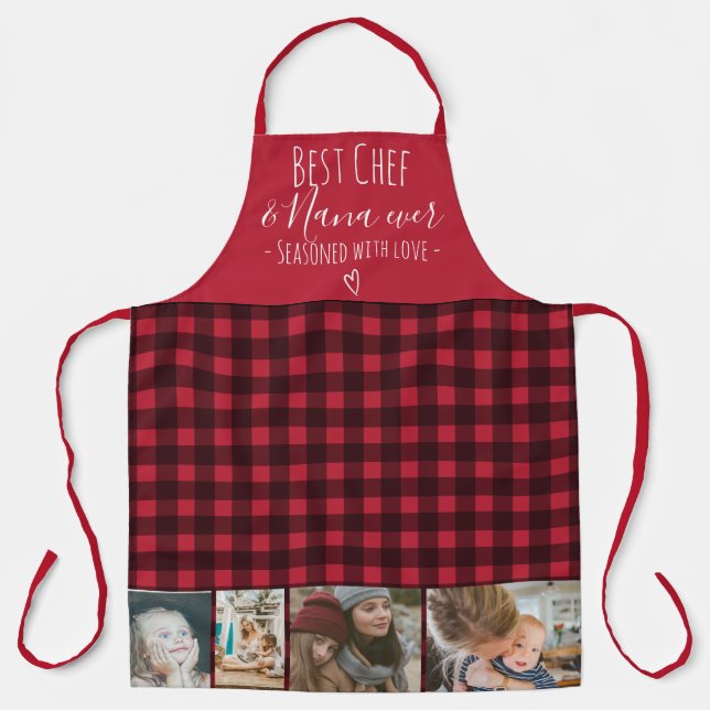 plaid Best chef and grandma photo collage grid red Apron (Front)
