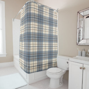 Plaid Big Pattern Blues Brown Cream Shower Curtain