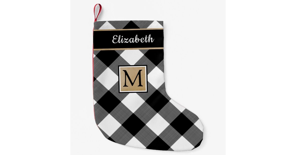 Plaid Black And White Buffalo Check Monogram Small Christmas