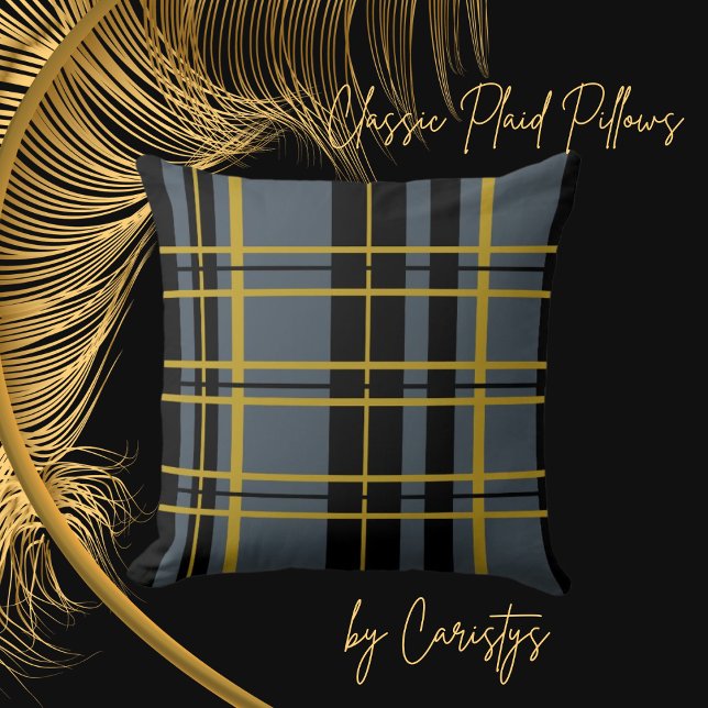 Plaid Black Gold Gray Striped  Throw Pillow (Creator Uploaded)