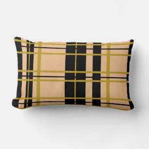 Plaid Black Gold Rose Striped Lumbar Cushion