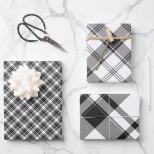  Plaid Black White and Grey Wrapping Paper Sheet