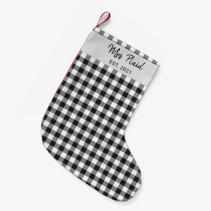 Plaid Black White Buffalo Check Tartan Mrs Small Christmas Stocking