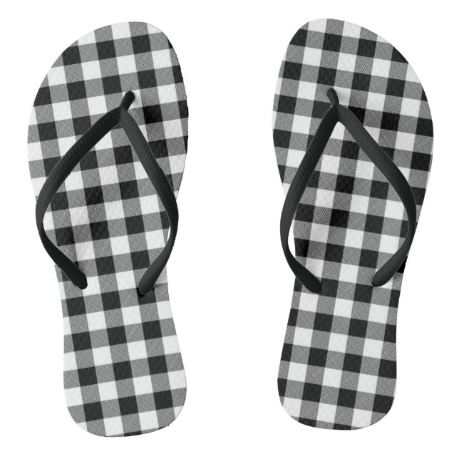 Plaid - Black White - Emo - Pair of Flip Flops (Footbed)