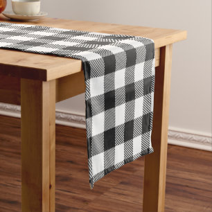 Plaid Black White Gingham Rustic Short Table Runner