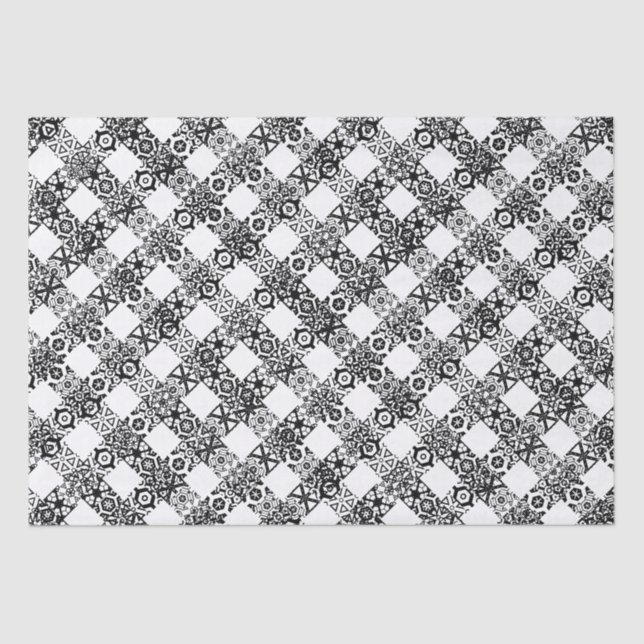Plaid black white lace gingham pattern Christmas Tissue Paper (Front)