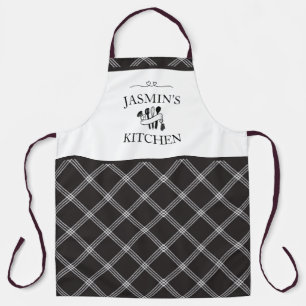 Plaid Black White Tartan Farmhouse Kitchen Apron
