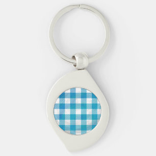 Plaid Blue and White Key Ring