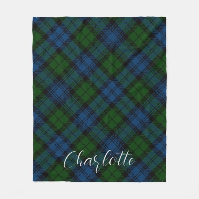 Plaid Blue Green Check Campbell Military Tartan Fleece Blanket (Front)