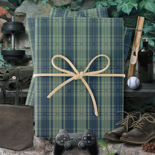 Plaid-Blue Green-Masculine Wrapping Paper Sheet