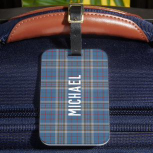 Plaid Blue Grey Checkered Custom Thompson Tartan Luggage Tag