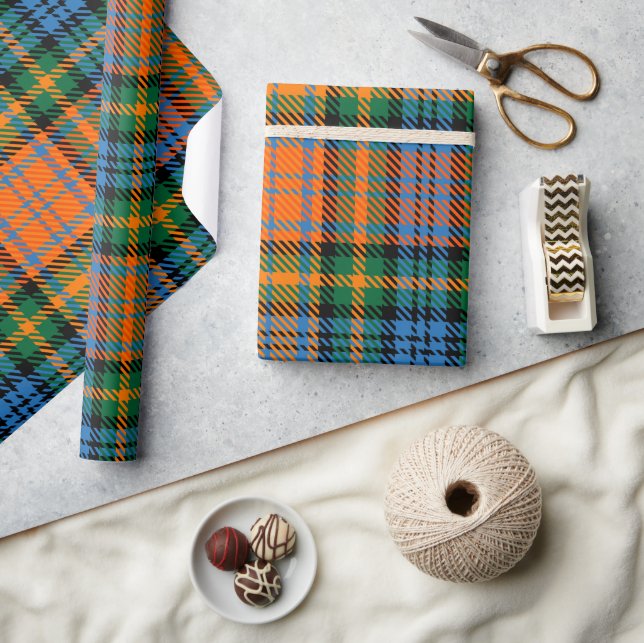 Plaid Blue Orange Green Rustic Tartan Wrapping Paper (Crafts)