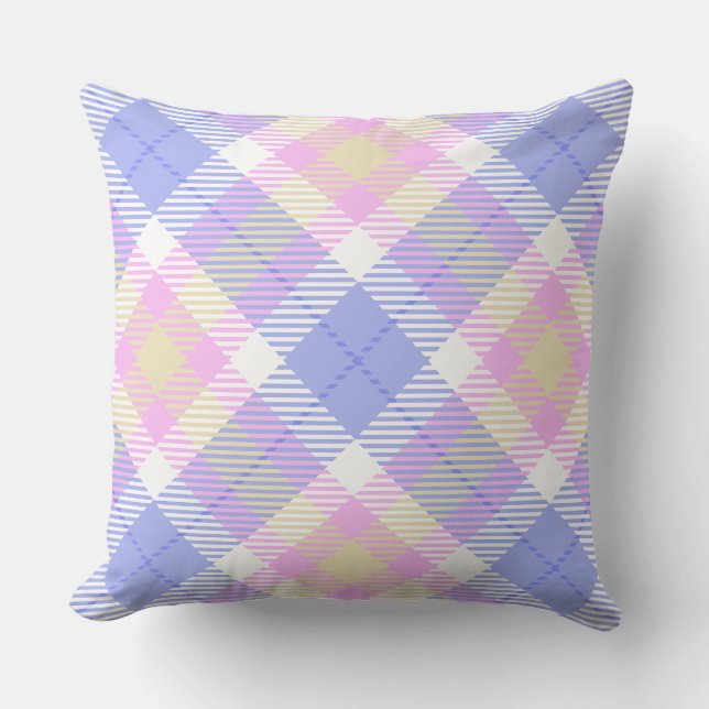 Plaid Blue Pink Yellow Cushion (Front)
