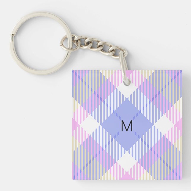 Plaid Blue Pink Yellow Key Ring (Front)