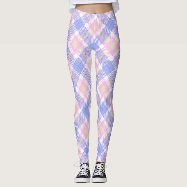 Plaid Blue Pink Yellow Leggings (Front)