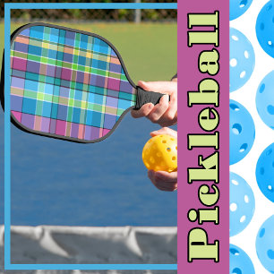 Plaid Blue, Purple, Green, Yellow Turquoise Madras Pickleball Paddle