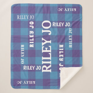 Plaid Blue Purple Pattern Rustic Name Collage Sherpa Blanket