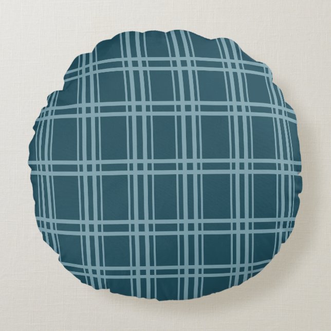 Plaid Blue Round Cushion (Front)